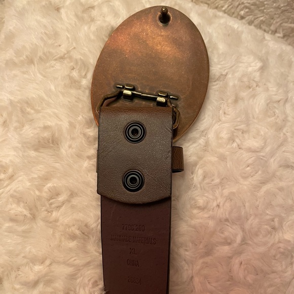 Brown Faux Leather Belt With Studs, Rhinestones, & Fleur-de-lis Studs 37”-41” XL - Picture 8 of 8